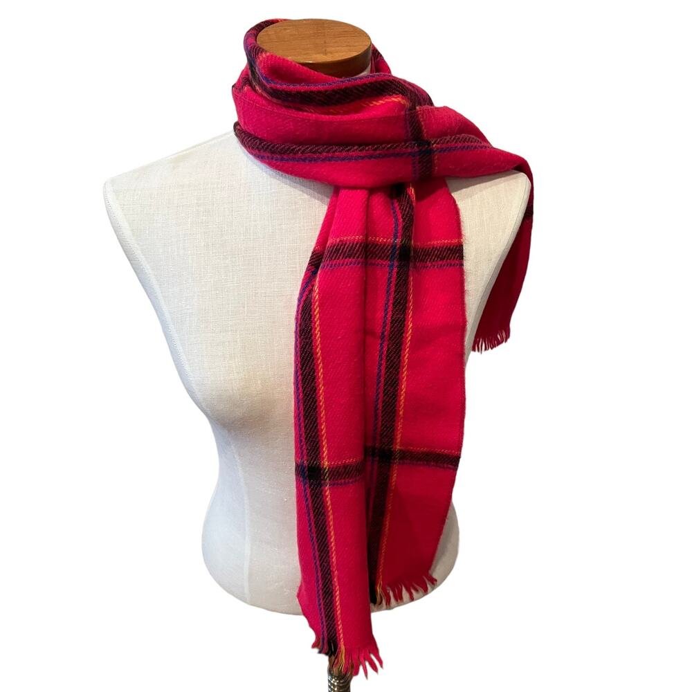 Vintage hot pink plaid fringed scarf - Picture 2 of 4